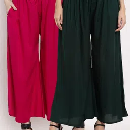 Miaz Lifestyle Women Black & Pink Set Of 2 Flared Knitted Palazzos-image-37