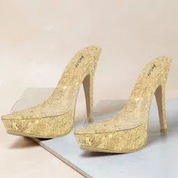 Inc 5 Women Beige & Transparent Solid Peep Toe Stilettos-image-5