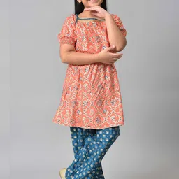 AURELIA Girls Peach-Coloured & Blue Printed Kurta with Palazzos-image-54