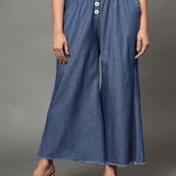 AngelFab Women Flared Chambray Cropped Palazzos-picture-58