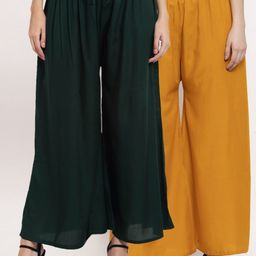 Miaz Lifestyle Women Pack of 2 Flared Knitted Ethnic Palazzos-image-2