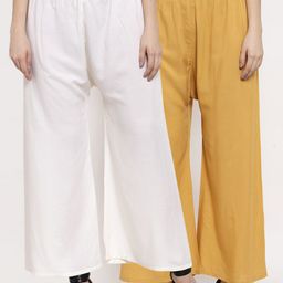 Miaz Lifestyle Women Pack of 2 Beige & White Knitted Palazzos-image-74