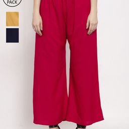Miaz Lifestyle Women Beige & Navy Blue Set Of 3 Palazzos-image-58