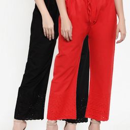 Miaz Lifestyle Women Pack of 2 Embroidered Hem Design Palazzos-picture-18