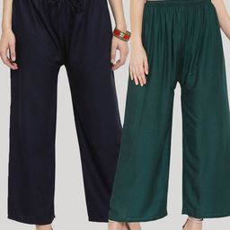 Clora Creation Women Navy Blue & Green Pack Of 2 Ethnic Palazzos-image-90