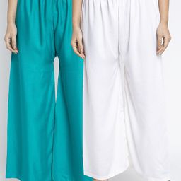 GRACIT Women Pack Of 2 Blue & Off White Ethnic Palazzos-picture-29