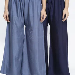 GRACIT Women Grey & Navy Blue 2 Ethnic Palazzos-picture-17