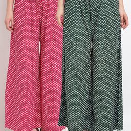 Jinfo Women Pack of 2 Ethnic Motifs Printed Flared Knitted Ethnic Palazzos-picture-36