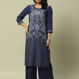 Rangriti Floral Printed Liva Straight Kurta With Palazzo-picture-15