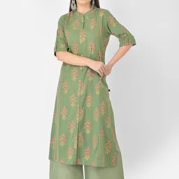 Pistaa Women Green Floral Printed Kurta with Palazzos-picture-22
