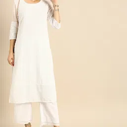 Anouk Women White Chikankari Embroidered Kurta with Palazzos-image-38