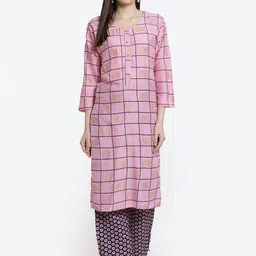 Kurti's by Menka Women Pink & Gold Ethnic Motifs Printed Kurta with Palazzos-picture-14