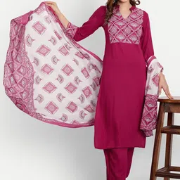 githaan Women Pink Printed Kurta with Palazzos & With Dupatta-15
