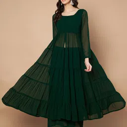 Poshak Hub Front Slit Tiered Anarkali Georgette Kurta With Sharara-image-63