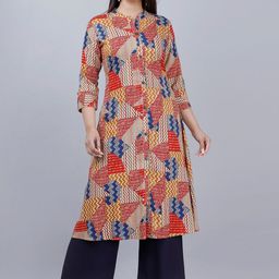 MAUKA Women Multicoloured Printed Panelled Kurta with Palazzo-5