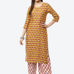 Rangriti Women Lime Green Floral Printed Kurta With Palazzos-picture-12