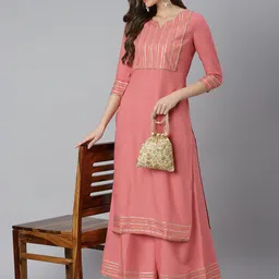 Khushal K Women Peach-Coloured Yoke Design Kurta with Palazzos-image-21