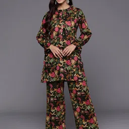 Varanga Floral Printed Long Ruffled Sleeves Pure Cotton Co-Ord Sets-image-62
