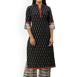 JAPER KURTI Women Black Tribal Printed Pure Cotton Kurti with Palazzos-55