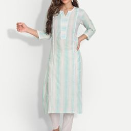 ZIRVI Striped Round Neck Cotton Regular Kurta with Palazzos-picture-49