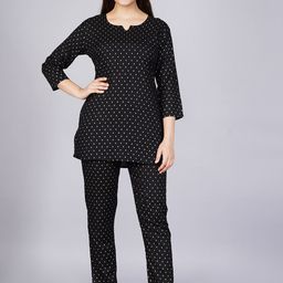 ANJAYA Geometric Printed Round Neck Kurti With Pyjamas-image-1