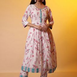AURELIA Floral Printed Round Neck Regular Sleeves Pure Cotton Kurta With Palazzos-48