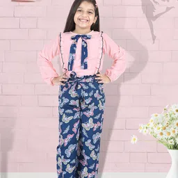 Cutiekins Girls Peach-Coloured & Blue Printed Top with Palazzos-image-76