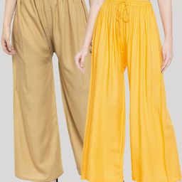 Clora Creation Women Beige & Yellow Pack Of 2 Solid Palazzos-image-50