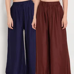 TAG 7 Women Brown & Navy Blue Set of 2 Flared Ethnic Palazzos-image-66