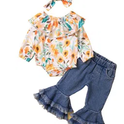 StyleCast Infant Girls Orange Printed Bodysuit Style Top with Trousers-image-31