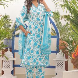 PARTHVI Floral Printed Regular Thread Work Kurta with Palazzos & Dupatta image 3