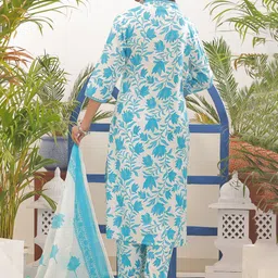 PARTHVI Floral Printed Regular Thread Work Kurta with Palazzos & Dupatta image 4