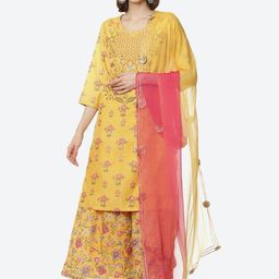Rangriti Women Yellow Ethnic Motifs Printed Kurti with Palazzos & With Dupatta-image-70