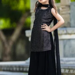 BAESD Girls Embroidered Regular Mirror Work Kurti with Palazzos & With Dupatta-0