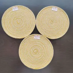 bulkysanta Yellow Cotton Round Shaped Dia 9 (Set of 3) Placemat-picture-11
