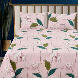Aura Pink & Green Floral Pure Cotton 400 TC King Bedsheet Set 2.30 M X 2.55 M-image-88