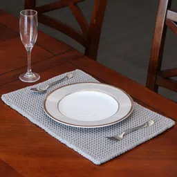 Pluchi Grey 2 Pieces Woven-Design Rectangular Pure Cotton Table Placemats-23