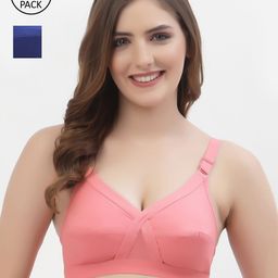 Floret Pack of 2 Rose Pink & Blue Colored Non Wired Full Coverage Cotton Everyday Bra-20