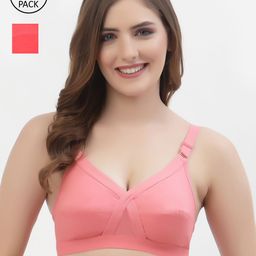 Floret Pack of 2 Pink & Red Cotton Everyday Bra - Non Wired Full Coverage-20