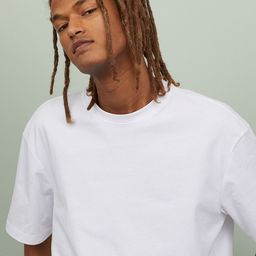 H&M Men White Solid Sustainable T-shirt Loose Fit-image-94