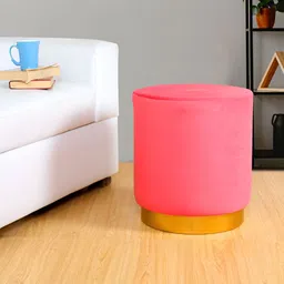 Shadowkart Pink & Beige Round Tufted Wooden Ottoman-image-35