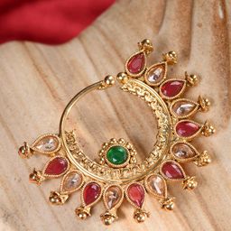 Saraf RS Jewellery  Gold-Plated Red Stone-Studded Nosepin-52