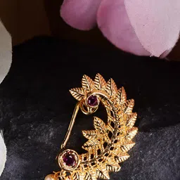 Saraf RS Jewellery Gold-Toned & Red Stone Studded Marathi Nosepin-28