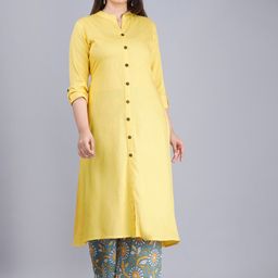 MAUKA Women Yellow A-Line Kurta with Palazzos-image-8