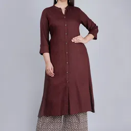 MAUKA Women Brown Solid Kurta With Printed Palazzo Set-picture-48