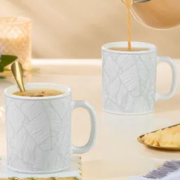 Larah by BOROSIL White & Grey 2 Pieces Printed Opalware Glossy Mugs 320 ml image 2