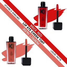 KINDED Set of 2 Matte Lip Eye Cheek Tints with Vitamin E 9 ml Each -Brick Red - Perfect Nude-4