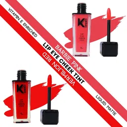 KINDED Set of 2 Matte Lip Eye Cheek Tints with Vitamin E 9 ml Each -Barbie Pink - Vermilion Red-8