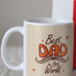 Indigifts Beige & Orange Best Dad in the World Printed Ceramic Glossy Coffee Mug-325 ML-image-6