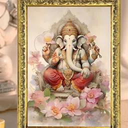 Art Street Gold-Toned & Red  Lord Ganesh Wooden Embossed Table Top Frame-4